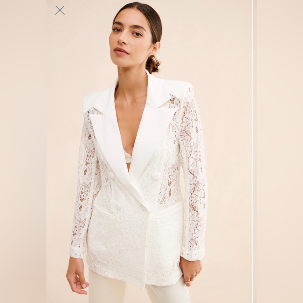 Avec Les Filles Lace Double Breasted Blazer